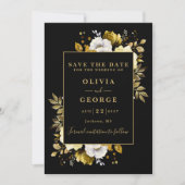 Schwarz-Gold-Foto-Hochzeit Save The Date (Vorderseite)