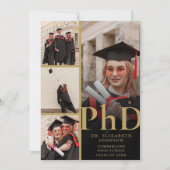 Schwarz-Gold-Fotocollage PhD Graduation Party Einladung (Vorderseite)