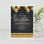 Schwarz-Gold-Geburtstagkarte Einladung (Stehend Vorderseite)