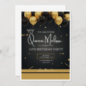 Schwarz-Gold-Geburtstagkarte Einladung (Vorne/Hinten)