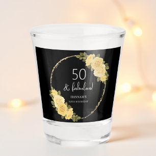 Schwarz   Gold & Gelbe Blüte 50. Geburtstag Schnapsglas