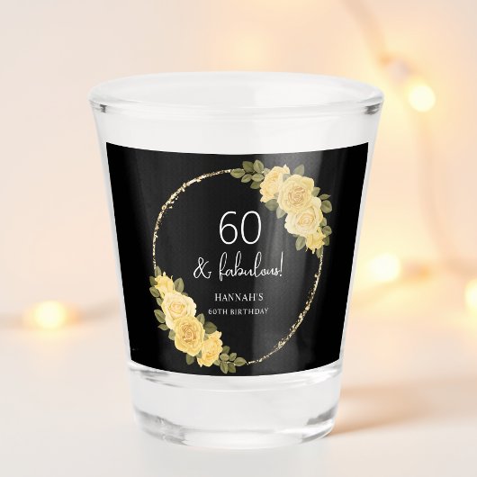 Schwarz | Gold & Gelbe Blüte 60. Geburtstag Schnapsglas