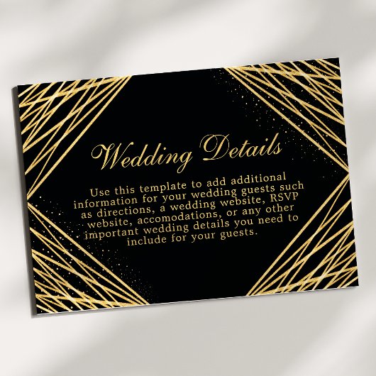 Schwarz-Gold Geometric Wedding Details Card Begleitkarte