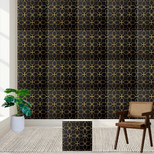 Schwarz-Gold-Geometrie Fliese