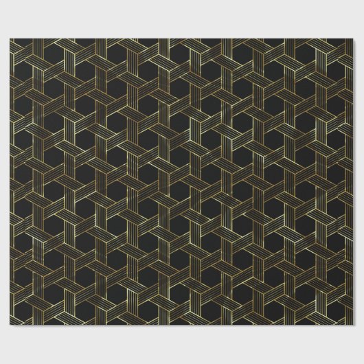 Schwarz-Gold-Geometrie Geschenkpapier (Flach)