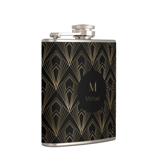 Schwarz-Gold-Geometrie | Monogramm Flachmann (Rechts)