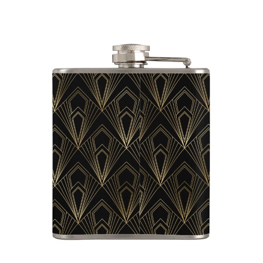 Schwarz-Gold-Geometrie | Monogramm Flachmann (Rückseite)