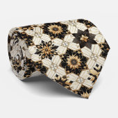 Schwarz-Gold-geometrische Blumenmuster Krawatte (Gerollt)