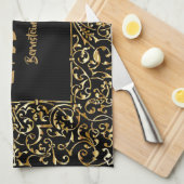 Schwarz-Gold-Geschenk Hebräisch Shabbat Shalom Geschirrtuch (Viertel Falte)