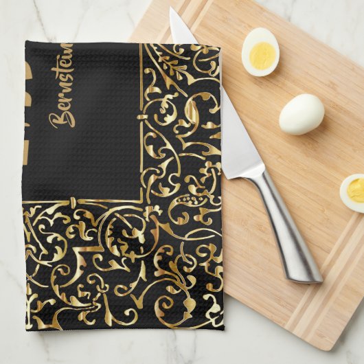 Schwarz-Gold-Geschenk Hebräisch Shabbat Shalom Geschirrtuch (Viertel Falte)