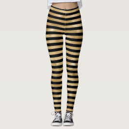 Schwarz-gold gestreifte Damen-Leggings Leggings