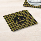Schwarz-gold gestreifte Split-Monogramm Rechteckiger Pappuntersetzer (angewinkelt)