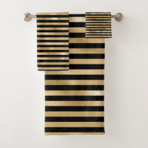 Schwarz-gold gestreiftes Badehandtuch-Set