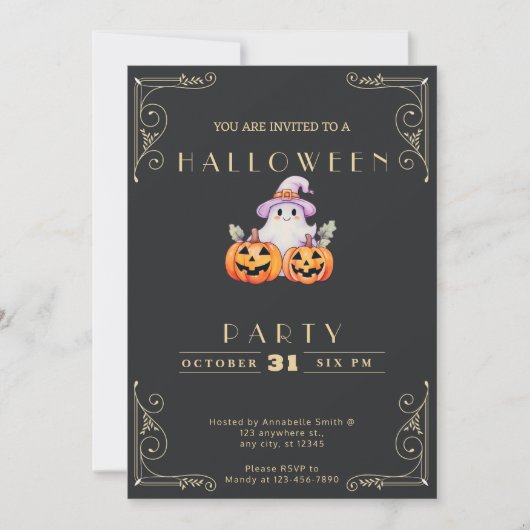 Schwarz & Gold Ghost Halloween Einladung (Vorderseite)