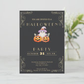 Schwarz & Gold Ghost Halloween Einladung (Stehend Vorderseite)