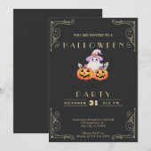 Schwarz & Gold Ghost Halloween Einladung (Vorne/Hinten)