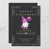 Schwarz & Gold-Ghost-Hut-Fleehl-Halbpappe Einladung (Vorne/Hinten)