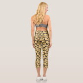 Schwarz-Gold-Giraffe-Muster Capri Leggings (Rückseite)