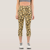 Schwarz-Gold-Giraffe-Muster Capri Leggings (Vorderseite)