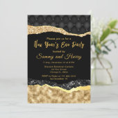 Schwarz-Gold-Glam-Tränen Silvester-Party Einladung (Stehend Vorderseite)