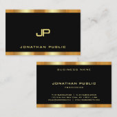 Schwarz-Gold-glamouröse, moderne Monogramm-Vorlage Visitenkarte (Vorne/Hinten)