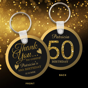 Schwarz & Gold Glitter 50. Geburtstagsfeier Danke Schlüsselanhänger