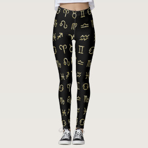 Schwarz & Gold Glitter Sternzeichen Astrologie Zei Leggings