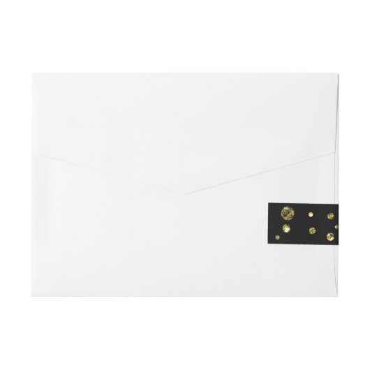 Schwarz-Gold-Glitzer-Dots-Card-Umschlag um Labels Rundum-Adressaufkleber (Rückseite)
