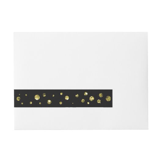 Schwarz-Gold-Glitzer-Dots-Card-Umschlag um Labels Rundum-Adressaufkleber (Vorderseite)