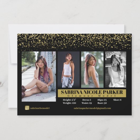 Schwarz-Gold-Glitzer-Foto-Comp-Karte Einladung (Vorderseite)