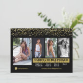Schwarz-Gold-Glitzer-Foto-Comp-Karte Einladung (Stehend Vorderseite)