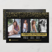 Schwarz-Gold-Glitzer-Foto-Comp-Karte Einladung (Vorne/Hinten)
