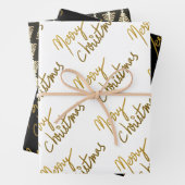 Schwarz-Gold-Glitzer Frohe Weihnachtstypografie Geschenkpapier Set (Beispiel)