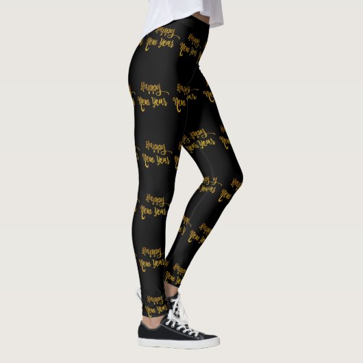 Schwarz-Gold-Glitzer-Happy New Year Leggings (Rechts)