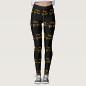 Schwarz-Gold-Glitzer-Happy New Year Leggings (Vorderseite)