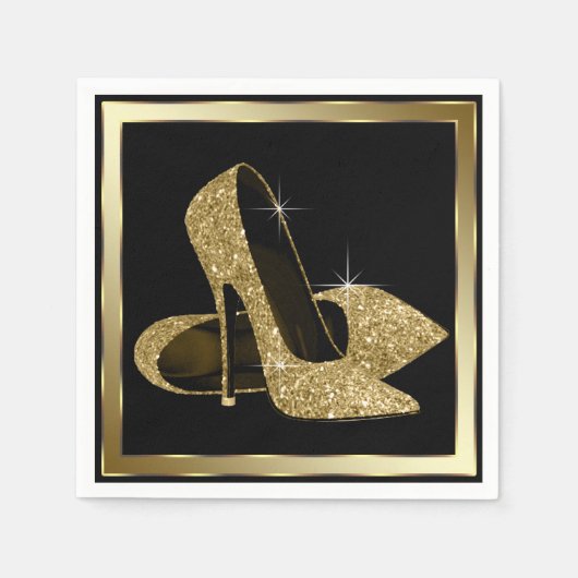Schwarz-Gold-Glitzer High Heel Serviette (Vorderseite)