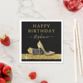 Schwarz-Gold-Glitzer High Heels Geburtstag Serviette (Beispiel)