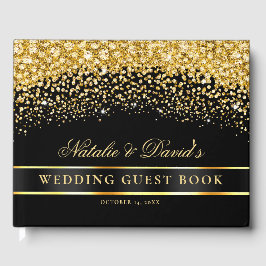 Schwarz-Gold-Glitzer-Hochzeit Gästebuch