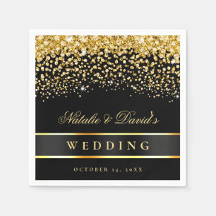 Schwarz-Gold-Glitzer-Hochzeit Serviette