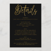 Schwarz-Gold-Glitzer-Hochzeitsdetails Begleitkarte (Vorderseite)