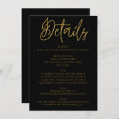 Schwarz-Gold-Glitzer-Hochzeitsdetails Begleitkarte (Vorne/Hinten)