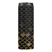 Schwarz-Gold-Glitzer-Meerjungenskala Thermosbecher (Rückseite)