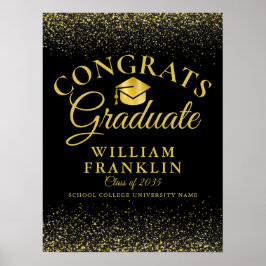 Schwarz-Gold-Glitzer Modernes Abschluss-Zeichen Poster