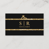 Schwarz-Gold-Glitzer-Monogramm-Hochzeitdetails-UAW Begleitkarte (Rückseite)