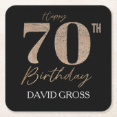 Schwarz-Gold-Glitzer-Nummer 70. Geburtstag Rechteckiger Pappuntersetzer (Vorderseite)