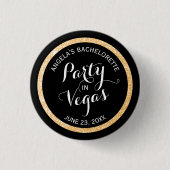 Schwarz-Gold-Glitzer-Party in Vegas Custom Button (Vorderseite)