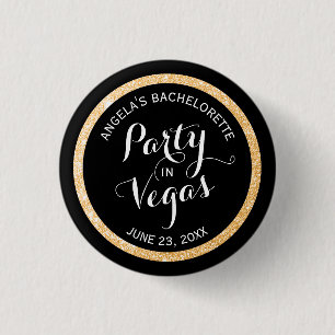 Schwarz-Gold-Glitzer-Party in Vegas Custom Button