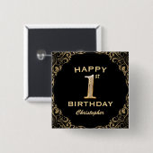 Schwarz-Gold-Glitzer-Rahmen für das 1. Party Button (Vorne & Hinten)