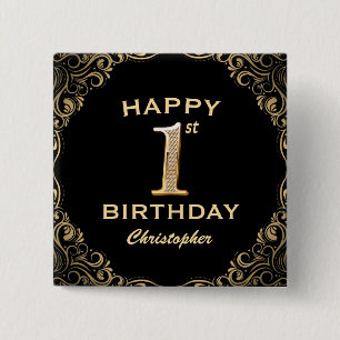 Schwarz-Gold-Glitzer-Rahmen für das 1. Party Button