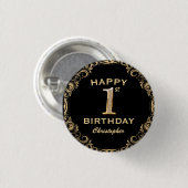 Schwarz-Gold-Glitzer-Rahmen für das 1. Party Button (Vorne & Hinten)